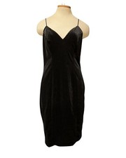 Guess LBD Black Velour Dress Plunging V Neck Bodycon MIDI/MINI Cocktail Classic