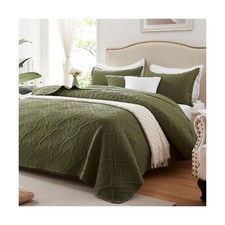 Quilt Set King Size 3 Pieces, Lightweight Olive Green Bedspread-98''x106'', S...
