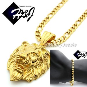 Authentic 18-40" 6mm Gold Plated Figaro Necklace Bracelet LION Pendant*P50