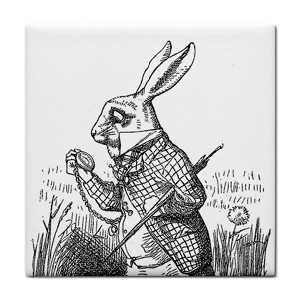 Набор из 6 керамических плиток Alice In Wonderland черно-белый фартук граница искусство - Изображение 3 из 4