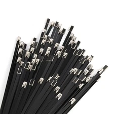 U.S. Solid 100pcs Metal Zip Cable Ties 304 Stainless Steel Black