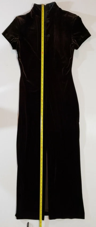 MICA Size 6 Petite Mandarin, Brown Velvet, Velveteen, Velour, Long Dress, Zip - Image 2 of 4