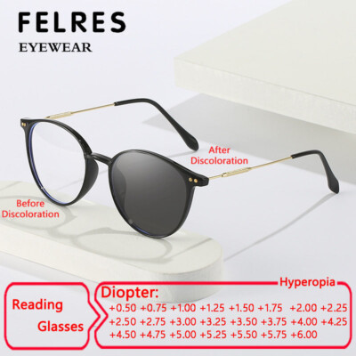 Unisex Oval Photochromic Reading Glasses Fashion Outdoor Presbyopic Sunglasses 
