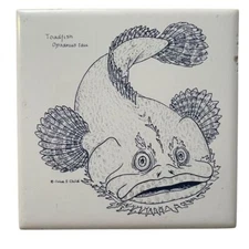 Julia S Child Toadfish Opsanus Tau Ceramic Tile Marine Wall Art Decor 41/4x4 1/4