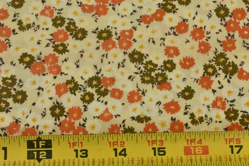 By 1/2 Yd, 35" Wide, Vintage 1940's-60's, Orange &Olive Calico on Cream, B1690