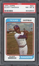 1974 Topps Baseball #401 Elliott Maddox PSA 8