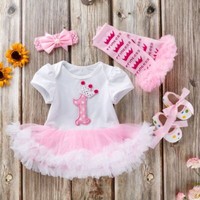 New 1st Birthday Dress For Baby Girl Heart Pink Tutu Skirt Party Kids Clothes