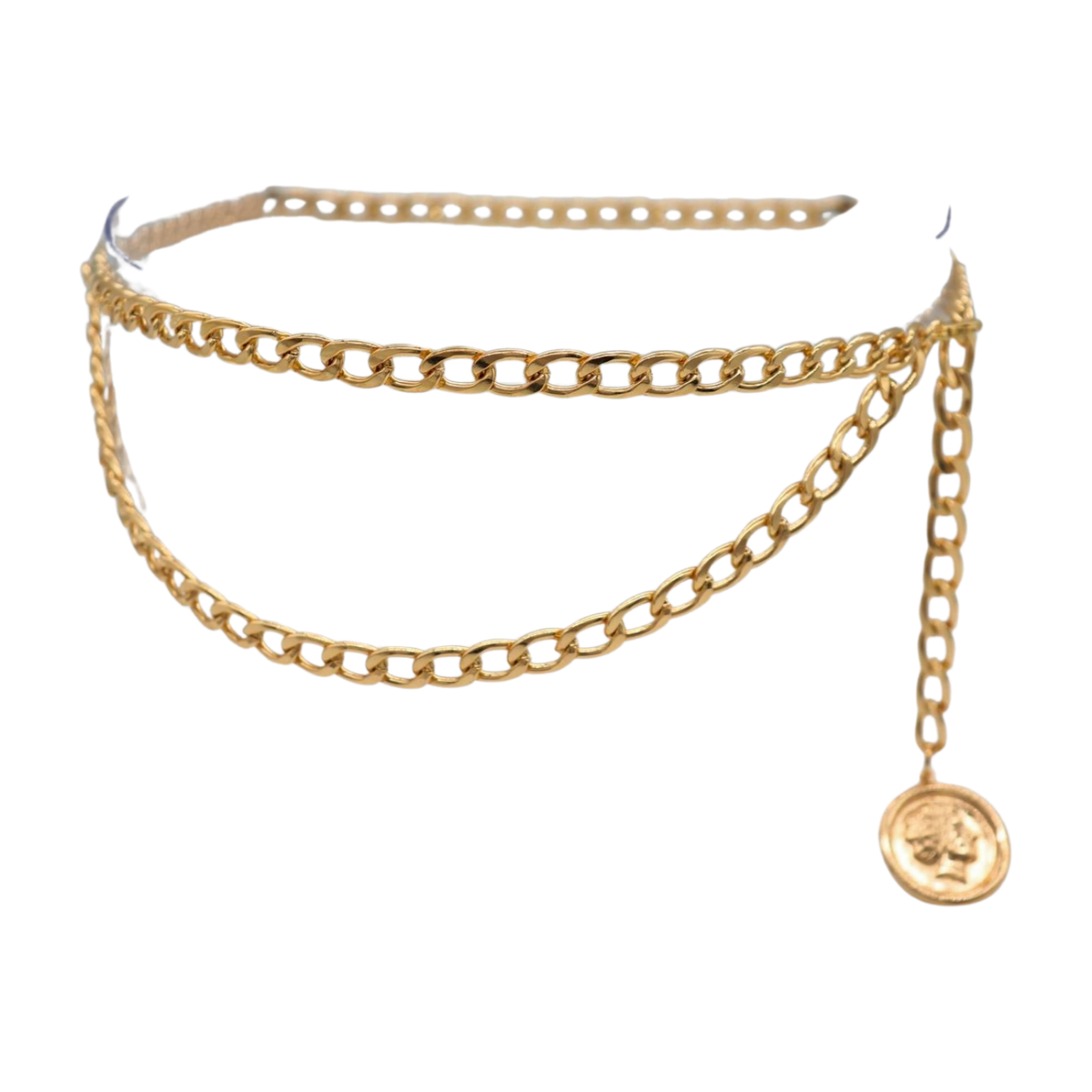 Women Gold Metal Chain Links Wave Side Front Fashion Belt 