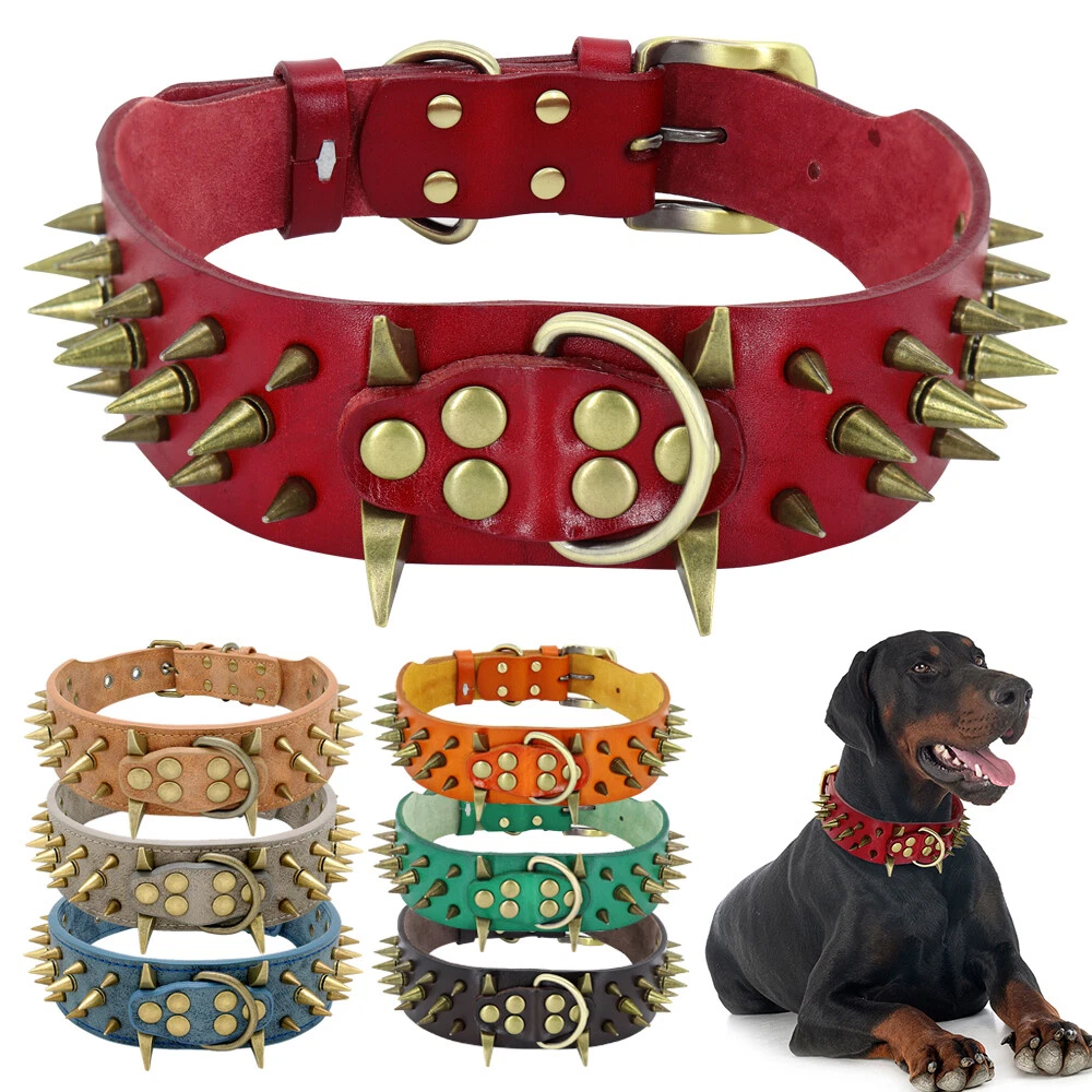 2 Wide Spiked Studded Rivets Pet Dog Collars PU Leather Pitbull Boxer  Mastiff | eBay