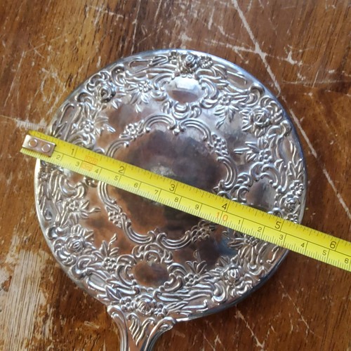 Espejo de tocador vintage de mano plateado ornamentado diseño victoriano pesado - Imagen 4 de 12