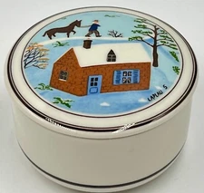 VILLEROY & BOCH DESIGN NAIF SMALL TRINKET BOX; SNOWY COUNTRY SCENE; EXCLNT COND