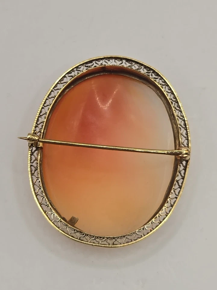 Antique 10K Gold Pink Shell Cameo Brooch Gross Weight 12.4 grams 1 3/4 x 1 1/12 - Image 2 of 2