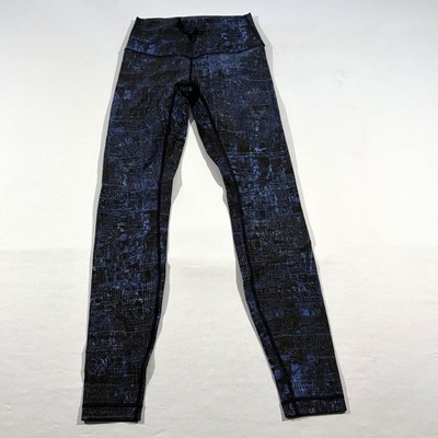 Lululemon Womens Wunder Under HR Tight Blue Print Leggings Gym Athleisure Sz 4