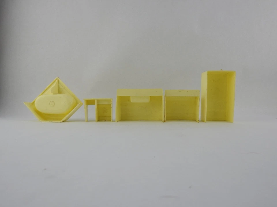 Винтажный кукольный домик Marx мебель кухонный набор желтый пластиковый холодильник плита - Изображение 4 из 4