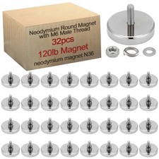 32 Pieces Heavy Duty Neodymium Round Mounting Magnet with Bolt 1.42in120lbM6 ...