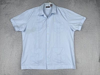Cafe Luna Shirt Mens Large Blue Short Sleeve Guayabera Button Pockets Casual