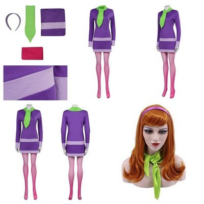 Anime Scooby-Doo Daphne Blake Cosplay Halloween party women Purple Costume+Wig