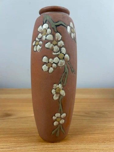 WELLER ART POTTERY ETCHED MATT 8" VASE WITH CHERRY BLOOSOM BRANCH