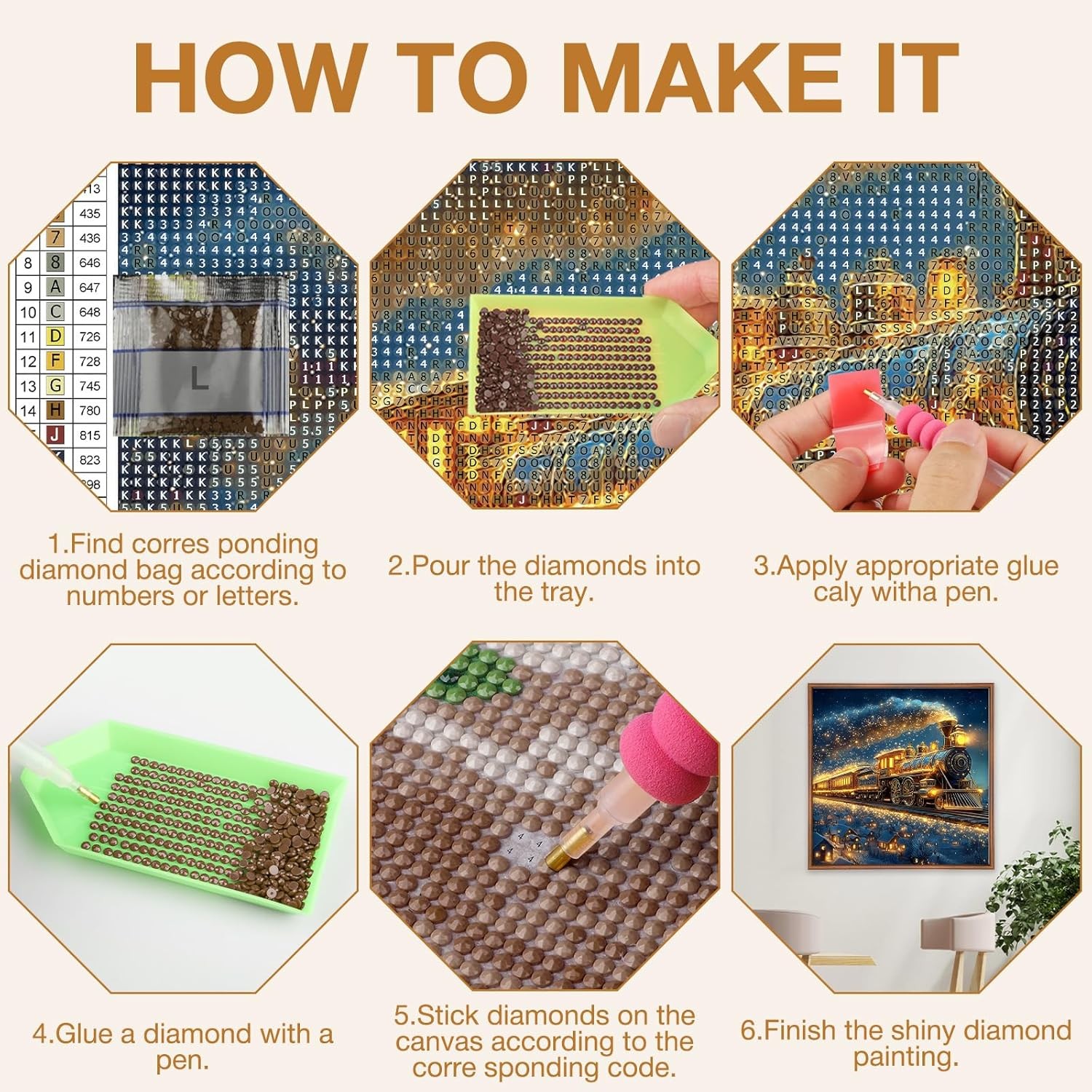 Christmas Diamond Painting Kits for Adults, 5D Winter Train Diamond Art Kits for