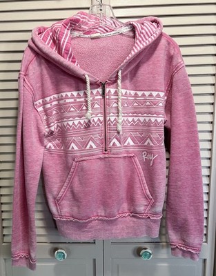 Vintage Roxy Pink Aztec Long Sleeve 1/2 Zip Up Jacket Size Sm Hood