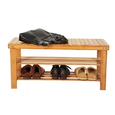 Indoor Home Bamboo Shoe Bench Storage Seat Doorway Entryway Organizer Rack New