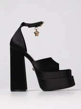 NIB Versace Medusa Aevitas Black Satin Crystal Logo Platform Pumps 39 / 9 $1575