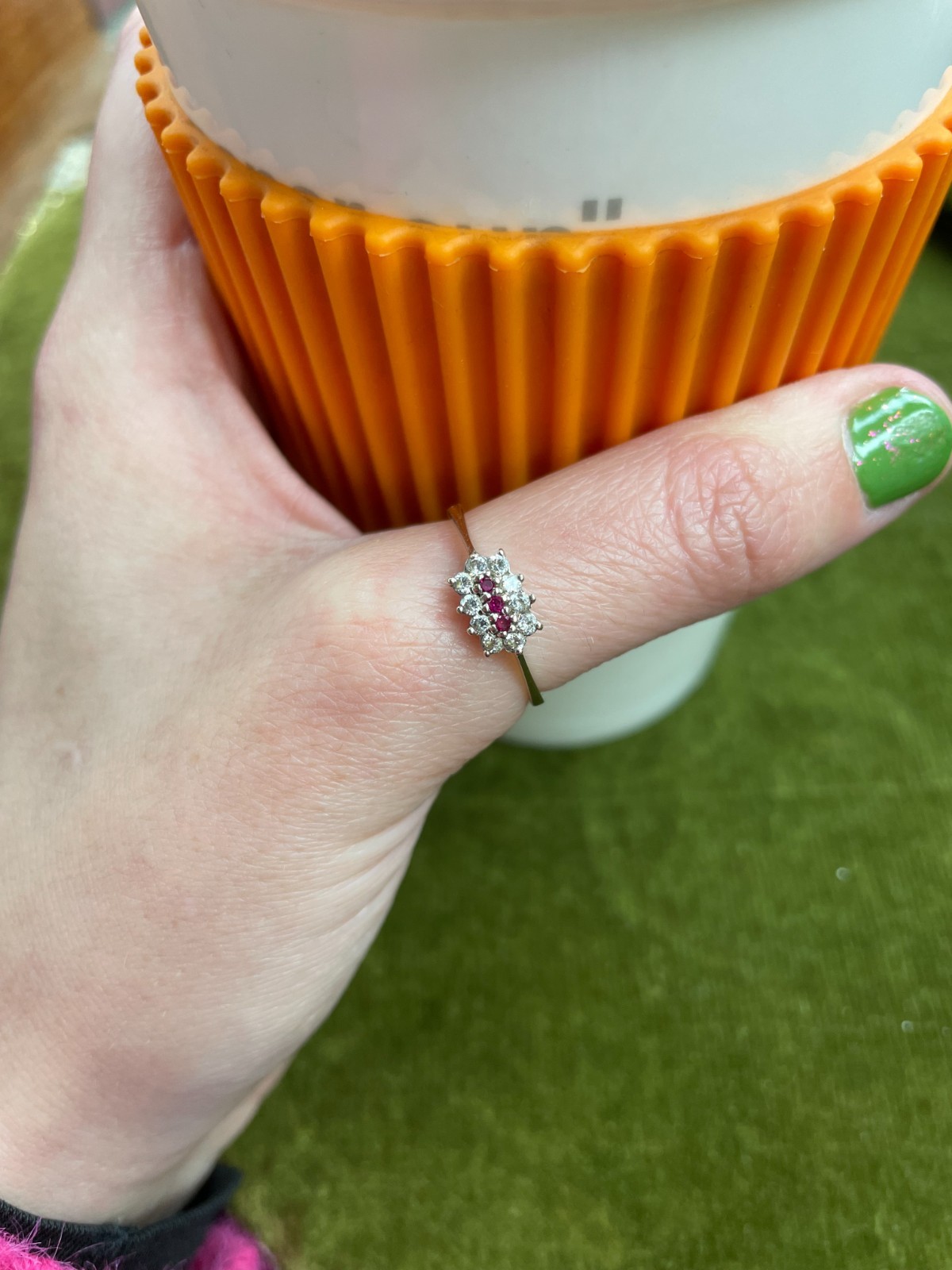 18ct White Gold Ruby Cubic Zirconia Ring Size O 1/2 Hallmarked 750 Trilogy July image 5