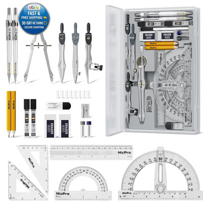22 PCS Compass Geometry Tools with Case, Drafting Grey