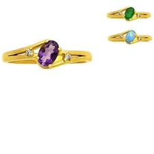 18K Gold Over Brass Oval Gemstone Ring with Side CZ Accent Stones TGR1034