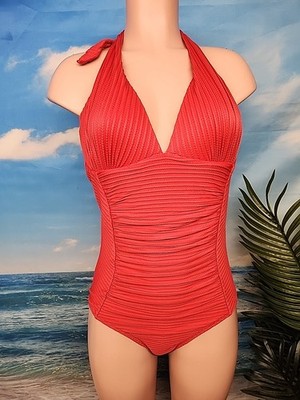 NWT Cupshe One Piece Swimsuit Large Textured Padded Halter Red 