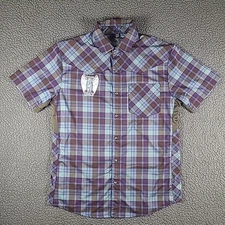 Club Ride Shirt Mens M Purple Plaid Snap Front Cycling MTB Dirt Demons Logo Vent