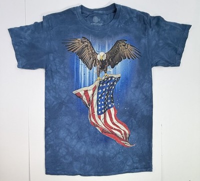 The Mountain Bald Eagle American Flag Tie Dye T Shirt Men s Medium