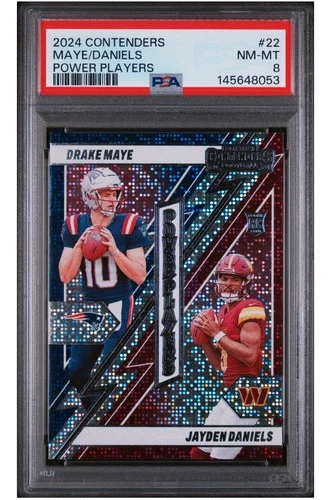 2024 Panini Contenders - PSA 8 Power Players Jayden Daniels, Drake Mate #22 (RC)