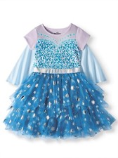 New Disney Frozen Elsa Cosplay Tiered Tutu Tulle Dress With Detachable Cape