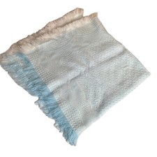 Vintage DovLee Blue Acrylic Baby Blanket Diamond Weave Made in Japan