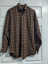 Scott Barber Shirt Mens Size Medium Brown Plaid 100% Cotton Long sleeve