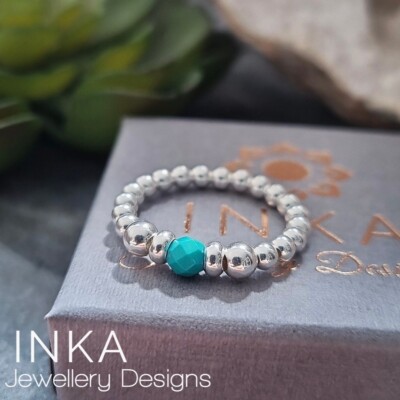 INKA Sterling Silber Stapel Stretch Ring Daumenring mit Türkis Perle