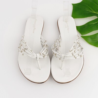 Gianvito Rossi Womens Thong Sandal Size 38 8 White Leather Multi Sprap Beaded