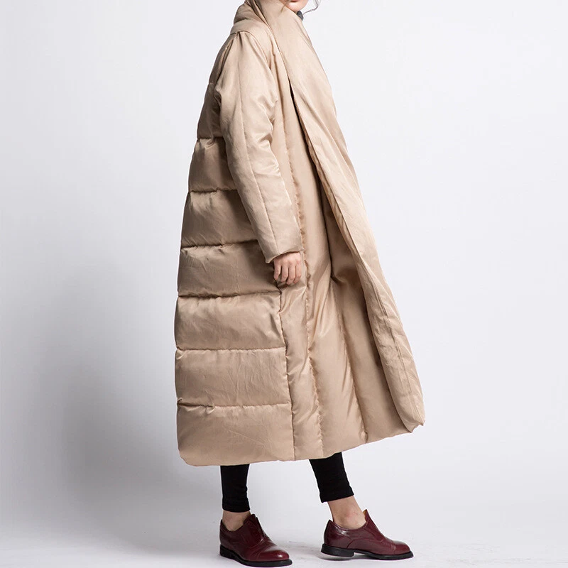 American Style Womens Cloak Duck Down Jacket Oversize Long Over Knee Coat Winter - Image 2 of 4
