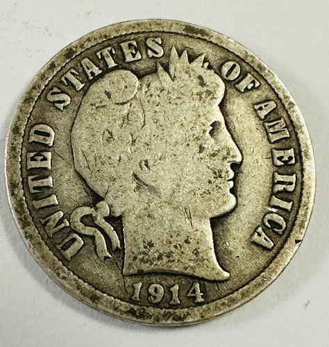 1914-D Barber 90% Silver Dime US Coin Fine Details Better Date # BD 1914-D #01
