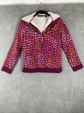 Lands End Girls Hoodie Medium Pink Full Zip Cheetah Sherpa Comfortable Jacket