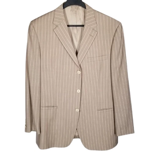 Blazer sportivo Versace Classic da uomo beige lana a righe taglia 44R tre bottoni
