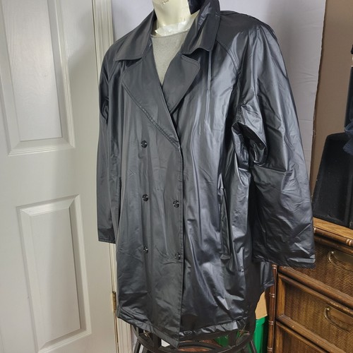 Totes Black Snap Button Trench Raincoat Women's XL - Picture 3 of 5