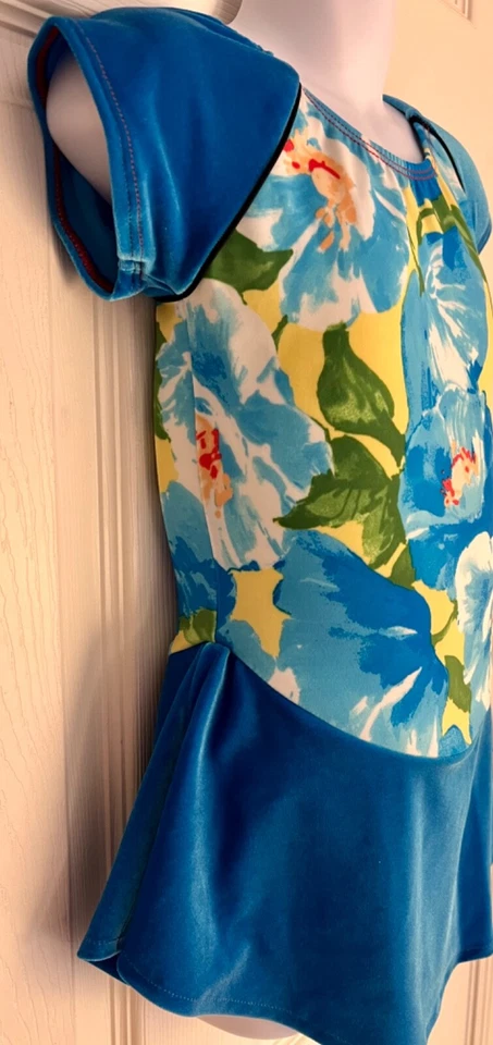 GK FIGURE SKATE CHILD SMALL BLUE VELVET CAP SLV NATTE TRICOT FLORAL PRINT DRESS - Image 2 of 4