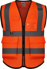 High Visibility Safety Vest Reflective w 5 Pockets Meets ANSI/ISEA Orange Work