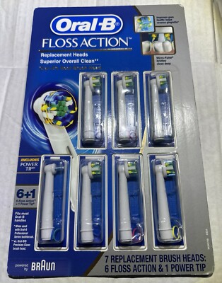 Oral B Floss Action 7 Replacement Brush Heads 6 Floss Action And 1 Power Tip New
