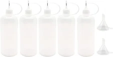 5 Pcs Precision Tip Applicator Bottles, 4 Ounce Needle Bottle, with White 
