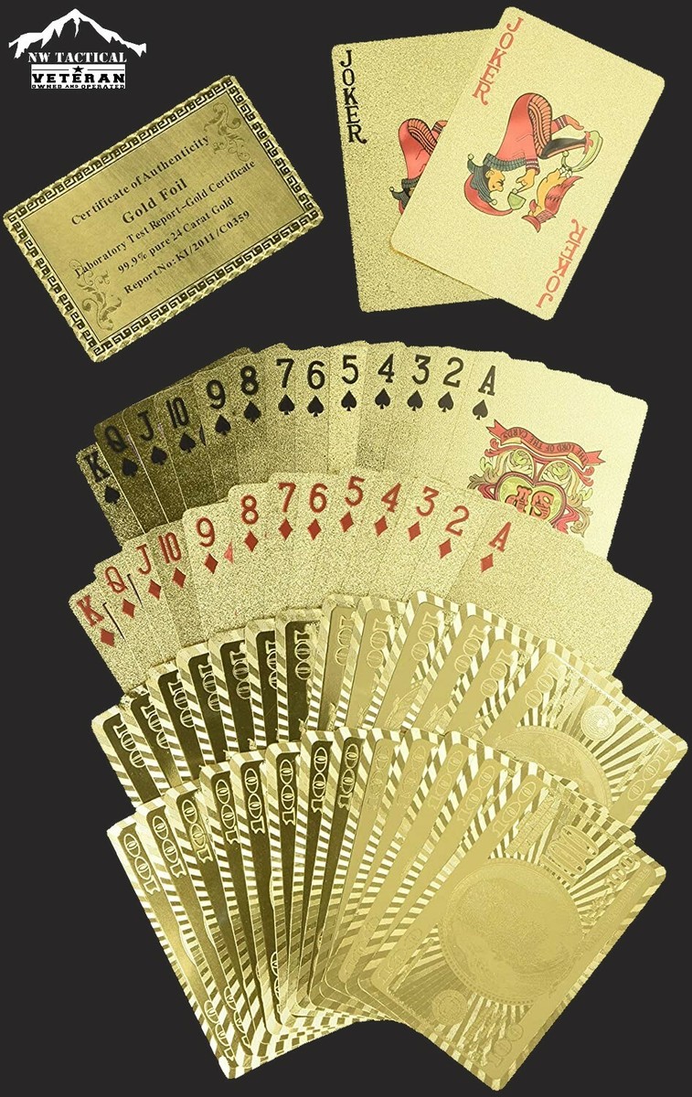 2 PACK 24K Gold Foil Waterproof Playing Cards Money Poker Game