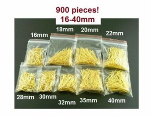Authentic 900 pcs. Gold Plated Flat Head Pins – 16mm to 40mm – Assortment Mix – 21 Gauge