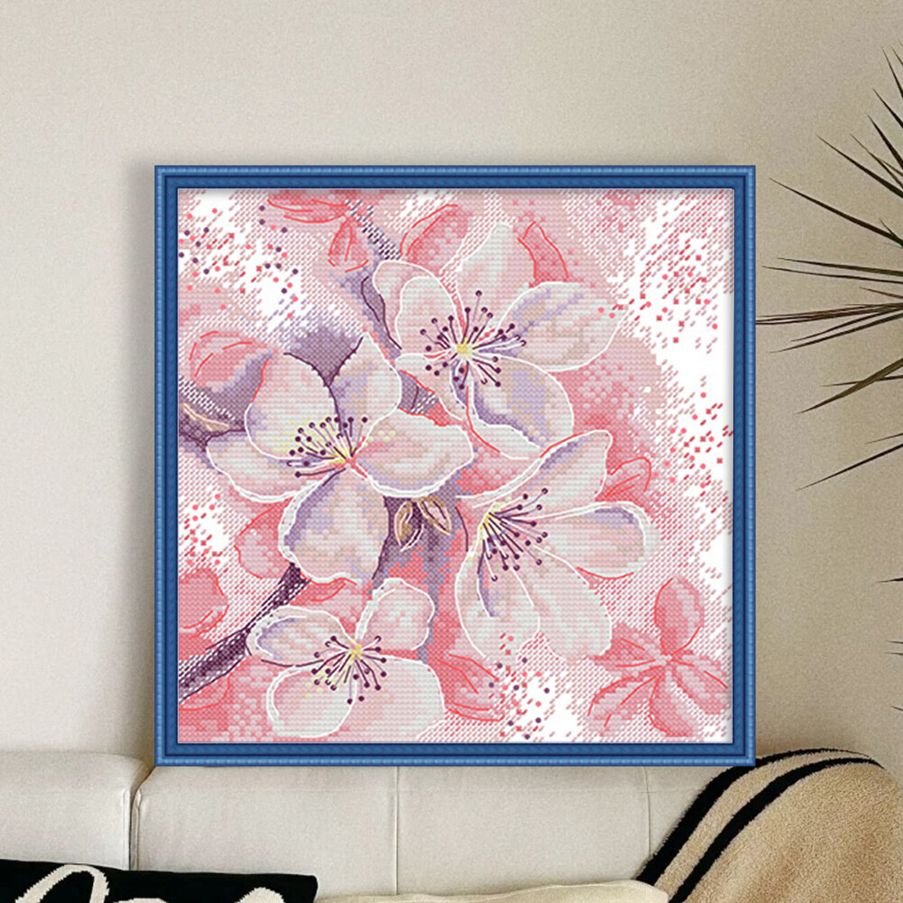 Full Embroidery Eco-cotton Thread 14CT Printed Pink Peach Cross Stitch ...